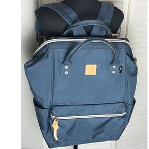 Himawari Contrast Waterproof Canvas & Leather Backpack Bag Laptop Travel  Unisex